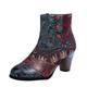 Women's Boots Print Shoes Combat Boots Plus Size Outdoor Daily Floral Color Block Booties Ankle Boots Cone Heel Round Toe Elegant Bohemia Vacation PU Zipper Dark Brown Colorful Navy Blue
