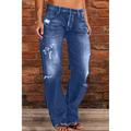 Women's Moms Jeans Low Rise Distressed Straight Full Length Denim Pocket Ripped Low Rise Casual Lounge Casual Daily Black Navy Blue S M