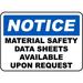 Traffic & Warehouse Signs - Safety Data Sheets Available Sign - Weather Approved Aluminum Street Sign 0.04 Thickness - 18 X 24