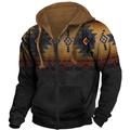 Thanksgiving Native American Print Hoodie Mens Graphic Full Zip Jacket Black Hooded Color Block Prints Zipper Sports Outdoor Daily 3D Streetwear Designer Casual Cotton