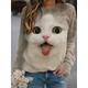 Women's Sweatshirt Pullover Active Streetwear 3D Print White Light Grey Brown Animal Cat 3D Daily Round Neck Long Sleeve S M L XL XXL