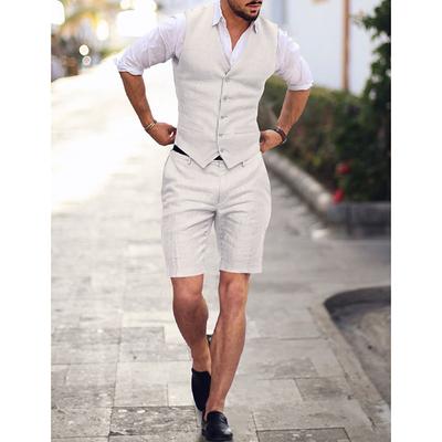 Men's Wedding Linen Suits Sky Blue Brown Summer Solid Colored Tailored Fit 2 Piece