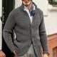 Men's Sweater Cardigan Sweater Jacket Blazer Waffle Knit Stand Collar Cropped Knitted Solid Color Long Sleeve Basic Stylish Outdoor Daily Clothing Apparel Fall Winter Blue Khaki S M L