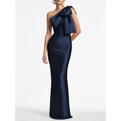 Mermaid Evening Gown Elegant Dress Formal Wedding Guest Ankle Length Sleeveless One Shoulder Satin with Bow(s) Slit Masquerade Dress 2025