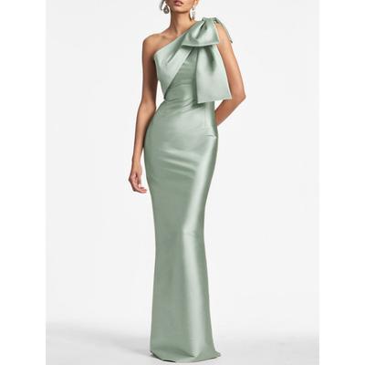 Mermaid Evening Gown Elegant Dress Formal Wedding Guest Ankle Length Sleeveless One Shoulder Satin with Bow(s) Slit Masquerade Dress 2025