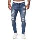 Men's Jeans Skinny Trousers Ripped Jeans Denim Pants Pocket Ripped Solid Color Comfort Full Length Daily Sports Denim Streetwear Stylish Light Blue Micro-elastic