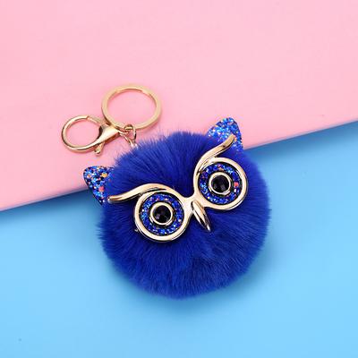 Lovel Owl Pendant Keychains for Girls Boy Fluffy Fur Ball Pompon Key Chain Charm Women Bag Key Ring Women Gift