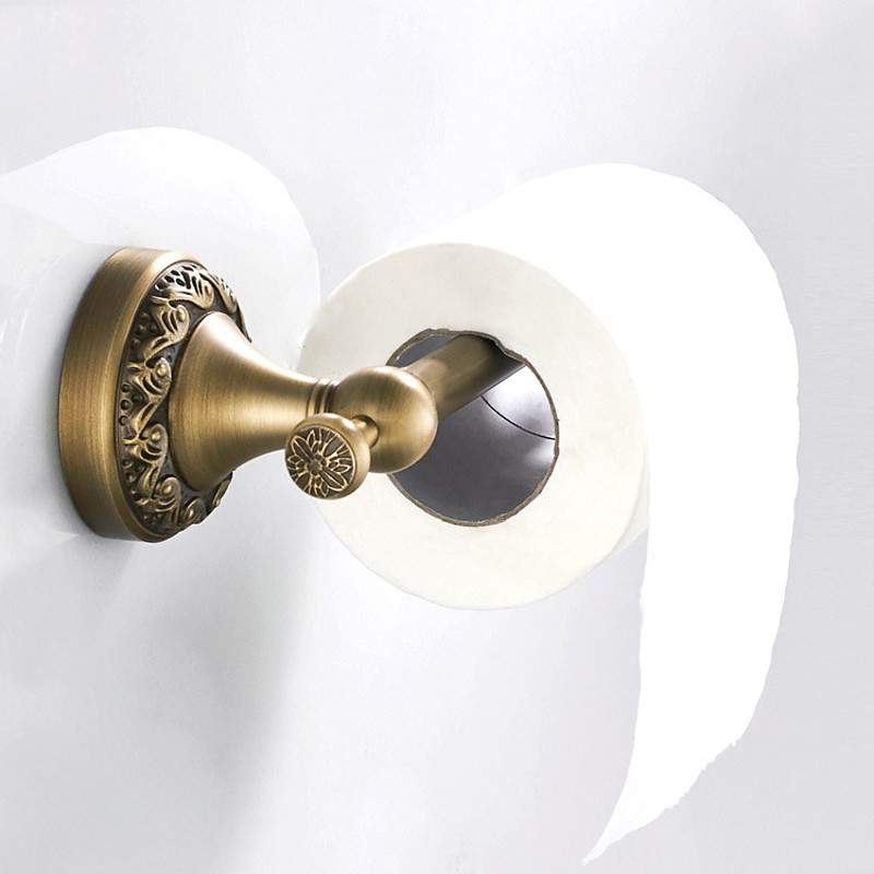 Golden Brushed Brass Towel Holder Bathroom Accessory Towel Ring/Toilet Paper Holder/Robe Hook Antique Brass Bathroom Single Rod Wall Mounted Carved Design