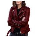 Women's Faux Leather Jacket Fall Moto Biker Coat Waterproof Street Wear with Pocket Zipper Turndown Casual Outerwear Long Sleeve Winter Windproof Black Blue Wine M L XL