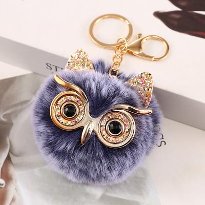 Lovel Owl Pendant Keychains for Girls Boy Fluffy Fur Ball Pompon Key Chain Charm Women Bag Key Ring Women Gift