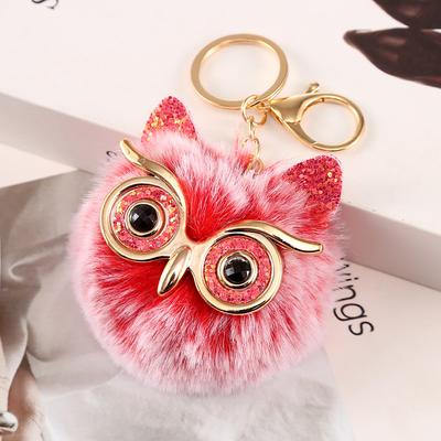 Lovel Owl Pendant Keychains for Girls Boy Fluffy Fur Ball Pompon Key Chain Charm Women Bag Key Ring Women Gift