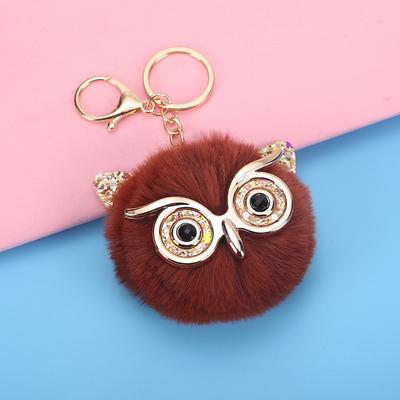 Lovel Owl Pendant Keychains for Girls Boy Fluffy Fur Ball Pompon Key Chain Charm Women Bag Key Ring Women Gift