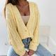 Women's Sweater Cardigan Sweater V Neck Cable Crochet Knit Cotton Acrylic Knitted Hole Drop Shoulder Fall Winter Cropped Casual Daily Wear Stylish Long Sleeve Solid Color White Yellow Purple One-Size