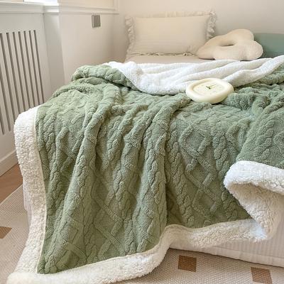 Solid Color Thickened Warm Double Layer Lamb Cashmere Jacquard Blanket Office Nap Blanket Sofa Warmer Super Soft Blankets