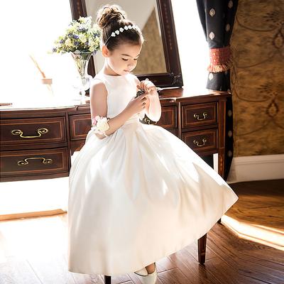 A-Line Ankle Length Flower Girl Dress First Communion Girls Cute Prom Dress Satin with Bow(s) Elegant Fit 3-16 Years dress to impress 2025