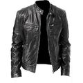 Men's Faux Leather Jacket Biker Jacket Motorcycle Jacket Street Casual Thermal Warm Windproof Zipper Spring Fall Solid Color Pocket Fashion Cool Stand Collar Regular Faux Leather Slim Fit Black black