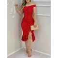 Women's Party Dress Sheath Dress Knee Length Dress Red starry sky Dark blue starry sky Blue Red Black Sleeveless Elk Ruffle Split Spring Summer Off Shoulder Elegant Formal Modern Party