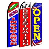 Auto Insurance auto Registration Open King Swooper Feather Flag Sign- Pack of 3 (Hardware Not Included)