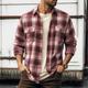 Men's Shirt Flannel Shirt Plaid Shirt Shirt Jacket Shacket Overshirt Shacket Red Blue Brown Long Sleeve Plaid / Check Lapel Spring Fall Outdoor Daily Wear Clothing Apparel Front Pocket