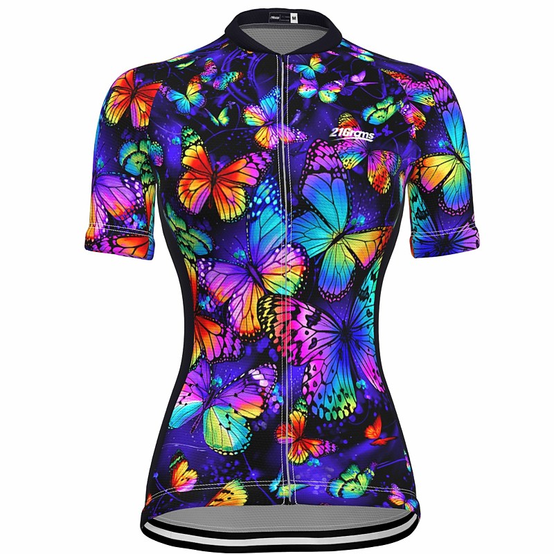 Women's Cycling Jersey Butterfly Funny Short Sleeve Bike Jersey Top with 3 Rear Pockets Mountain Bike MTB Road Bike Cycling Fast Dry Quick Dry Soft Reflective Strips Sports Black White Blue Clothing