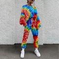 Women's T shirt Tee Tracksuit Pants Sets Tie Dye Vacation Casual Daily Drawstring Print Red Long Sleeve Streetwear Basic Crew Neck Fall Winter