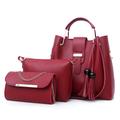 Women's Handbag Crossbody Bag Bag Set Bucket Bag PU Leather 3 Pieces Outdoor Office Valentine's Day Tassel Zipper Chain Large Capacity Solid Color Black Pink Red