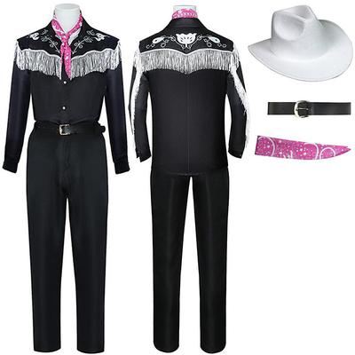 Cowboy Costume 5 PCS Shirt Pants Belt Cowboy Hat Scarf Doll Outfit Halloween Carnival Cosplay Costumes