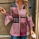 Women's Blouse Designer Shirt Color Block Casual Button Print Bell Sleeve Pink Long Sleeve Fashion Tunic V Neck Spring Fall