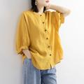 Linen Shirt Shirt Blouse Women's Black White Yellow Solid Color Button Street Daily Fashion Shirt Collar Cotton Linen Regular Fit M