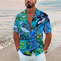 Men's Shirt Summer Hawaiian Shirt Camp Collar Shirt Graphic Shirt Aloha Shirt Scenery Turndown Black Navy Blue Royal Blue Blue Sky Blue 3D Print Outdoor Street Short Sleeve Button-Down Print Clothing