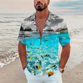 Men's Shirt Summer Hawaiian Shirt Camp Collar Shirt Graphic Shirt Aloha Shirt Scenery Turndown Black Navy Blue Royal Blue Blue Sky Blue 3D Print Outdoor Street Short Sleeve Button-Down Print Clothing