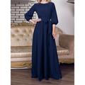 Women's Plus Size Black Dress Party Dress Wedding Guest Dress Long Dress Maxi Dress Black Wine Red 3/4 Length Sleeve Pure Color Lace up Spring Fall Winter Crew Neck Fashion Winter Dress Christmas