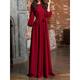 Women's Plus Size Black Dress Party Dress Wedding Guest Dress Long Dress Maxi Dress Black Wine Red 3/4 Length Sleeve Pure Color Lace up Spring Fall Winter Crew Neck Fashion Winter Dress Christmas