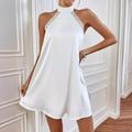 Women's White Lace Wedding Dress Mini Dress Cotton with Sleeve Wedding Date Elegant High Neck Sleeveless White Color