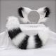 Cat Ears and Wolf Fox Animal Tail Cosplay Costume Faux Fur Hair Clip Headdress Halloween Leather Set