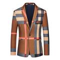 Men's Plaid Wedding Casual Blazer Jacket Checked Regular Standard Fit Geometry Single Breasted One-button Blue Khaki 2024