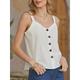 Women's Tank Top Cotton Linen Plain Casual Button White Sleeveless Basic V Neck