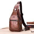 Men's Crossbody Bag Chest Bag Nappa Leather Outdoor Daily Zipper Solid Color Black