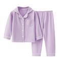 Elainilye Fashion Toddler Baby Kids Pajamas 2 Piece Winter Boys Girls Long Sleeved Button-Down Suit Thin Velvet Homewear Sleepwear Purple