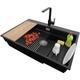 Vier Cusine en Granit 78x53 cm Lavabo Cuisine 1 Bac + Kit de Vidage + Robinet, Évier au meuble 80