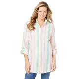 Plus Size Women's Linen Button-Front Tunic by Woman Within in Multi Summer Stripe (Size M)