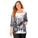 Plus Size Women's 3/4 SLEEVE SEASONAL TEE by Catherines in Black White Scenic (Size 4X)