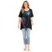 Plus Size Women's Slub Knit Sparkling Sequin Tee by Catherines in Black Multi Palm Tree (Size 2X)