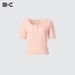 Women's Lace Key Neck Half-Sleeve Short Sweater | Pink | XS | UNIQLO US