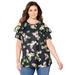 Plus Size Women's Open-Shoulder Georgette Top by Catherines in Black Tropical (Size 2XWP)