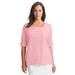 Plus Size Women's Tie Sleeve Square Neck Tee by Jessica London in Tea Rose Feeder Stripe (Size M)