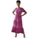 Plus Size Women's Short Sleeve Tiered Maxi Dress by ellos in Periwinkle Raspberry Floral (Size 34/36)