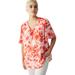 Plus Size Women's Short Flutter Sleeve V-Neck Tunic by ellos in Light Coral Floral (Size 26/28)