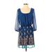 As U Wish Casual Dress: Blue Paisley Dresses - Women's Size Small