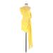 PrettyLittleThing Cocktail Dress - Midi One Shoulder Sleeveless: Yellow Solid Dresses - New - Women's Size 2